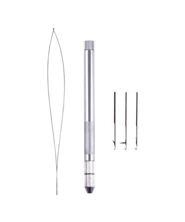 Hair Extension Tools 3 Knitting Hook Needles+ 1 Holder +1 Pulling Needle Loop Threader Aluminum Ventilating Holder and Needles Kit Silver Hair Extension Tools