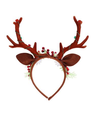 Lurrose Christmas Reindeer Antlers Headband Light up Deer Antlers Led Antler Headbands Floral Crown Deer Antler Costume Headband Xmas Hair Accessories