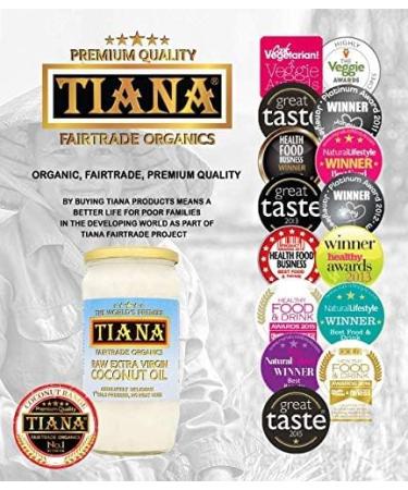 TIANA Fairtrade Organics Raw Extra Virgin Coconut Oil Voted UK no.1 for Skin Hair and Cooking 750ml Pack of 2 - Buy Online on GoSupps.com