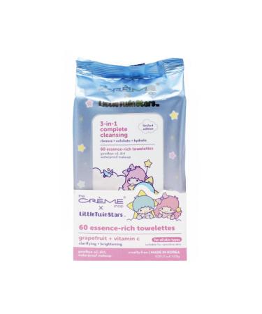 The Cr me Shop Little Twin Stars 3-In-1 Complete Cleansing Wipes - Grapefruit | Make Up Remover | Cleansing Wipes | Hydrating Makeup Wipes (60 Pre-Wet Wipes)