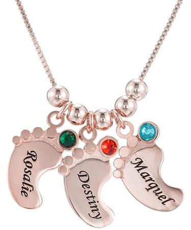 Personalized Sterling Silver Mom Necklace with Baby Name Charms and Birthstone Feet - Mother's Day Gift - Buy Online on GoSupps.com