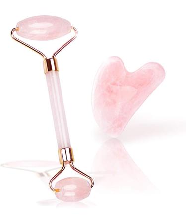 MJartoria Rose Quartz Jade Roller & Gua Sha Tools Set - Facial Beauty Massager for Wrinkles Fine Lines & Skin Care | International Shipping Available - Buy Online on GoSupps.com