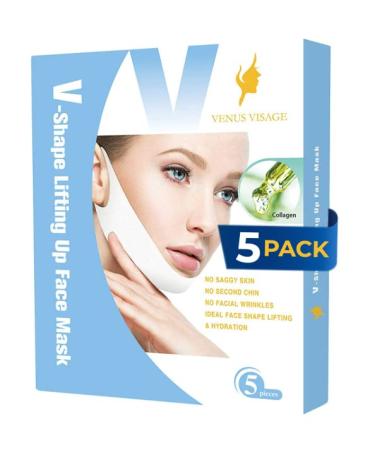 VENUS VISAGE 5 Piece V Line Lifting Mask Invisible Face Slimming Strap Chin Up Mask Face Lifting Belt Neck Tape lift for jawline firming and Tightening Contour (5 Packs - Invisible V-Line Masks)