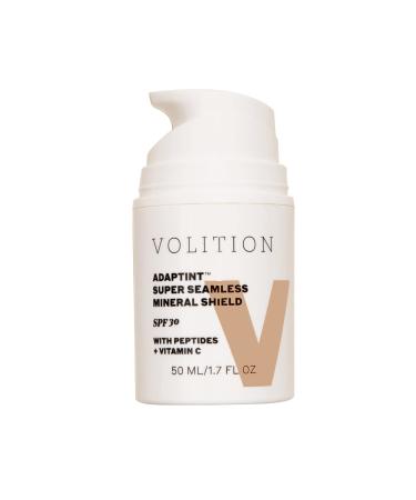 Volition Beauty Adaptint Super Seamless Mineral Shield SPF 30 - Warm Undertone - Zinc Oxide Tinted Face Sunscreen with Peptides & Vitamin C - Reef-Safe Sun Protection  Vegan (50ml / 1.7 fl oz)