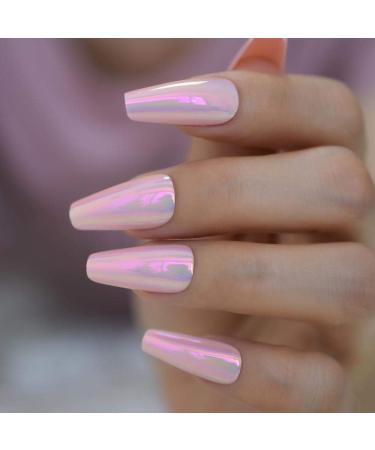 Shop Hujl Chrome Powder Coffin Fake Nails - 24 ct Chameleon Mirror Nail Art Tips for Salon-Style Glam - Buy Online on GoSupps.com