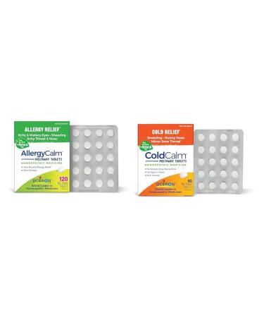 Boiron Allergy & Cold Relief Bundle - AllergyCalm 120 Tablets for Allergy Symptom Relief and ColdCalm 60 Tablets for Cold Symptom Relief