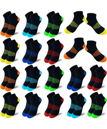 Jamegio boy socks 18 Pairs kids Low Cut socks Half Cushion Sport Ankle Athletic Sock for Little Big Kids #1 Multicolor (Black) 7-10 Years