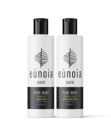 Pure Mint Shampoo and Conditioner Set - For Oily Hair - Clarifying Shampoo For BuildUp - Made In Canada - Featuring Peppermint and Rosemary Oil Aloe Leaf Juice and Pea Peptide - Free From Paraben Sulfate Dyes Wax Artificial Fragrance 100% Vegan and Cruelt