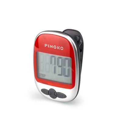 PINGKO Best Pedometer for Walking Accurately Track Steps Multi-Function Portable Sport Pedometers Step/Distance/Calories/Counter Red