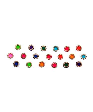 Buy Multicolor Medium Size Round Fancy Bindis | Indian C-A-R Velvet Design Kumkum Bindis for Women International Shipping Available - Buy Online on GoSupps.com