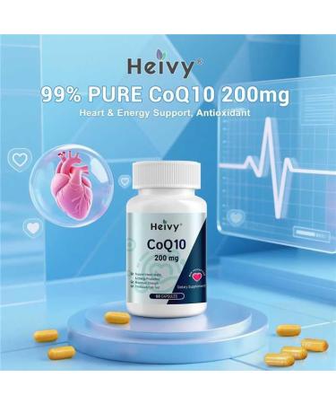 Heivy CoQ10 200mg Per Softgel, 99% Purity High Absorption Coenzyme Q10 Ubiquinol, Support Heart Health, Antioxidants & Energy Supplements, Made in USA, 60 Day Supply, 60 Capsules Unflavored 60 Count (Pack of 1) - Buy Online on GoSupps.com