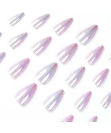 Nail Apparel Valentine's Day Gift: 24Pcs Cute Short Almond Press on Nails with 3D Cartoon Designs - Kawaii Fake Nails for Women (Light Aurora Glossy Purple) - Buy Online on GoSupps.com