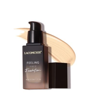 Lacomchir Feeling Free Foundation, Blends Naturally, Longwear Medium-Full Coverage with Matte Finish Liquid Foundation Makeup, 1.11fl. oz - Light