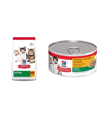 Hill's Science Diet Kitten Dry and Canned Cat Food Bundle | Chicken Recipe Dry Food (7 lb) + Tender Chicken Dinner Wet Food (24 Pack) Dry Cat Food + Wet cat Food 3.17 kg (Pack of 1)