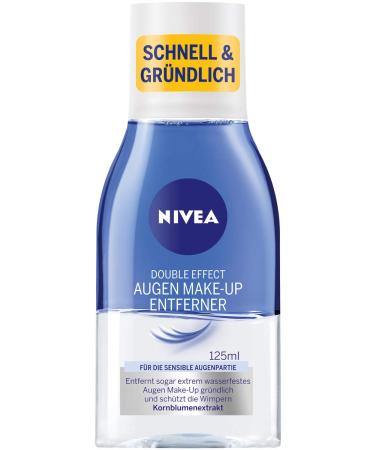 Nivea double effect eye make-up remover (125 ml) facial cleaning with nourishing formula and eyelash protection make-up remover for extremely waterproof make-up