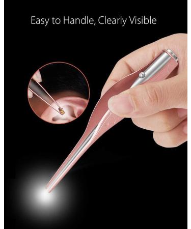 Earwax Spoon Digger & Ear Tweezers with LED Light - Ear Wax Removal Tool Kit for Kids & Family - Rose Gold Ear Pick Cleaner Set with Bonus Stainless Steel Pick & Carry Case - Buy Online on GoSupps.com
