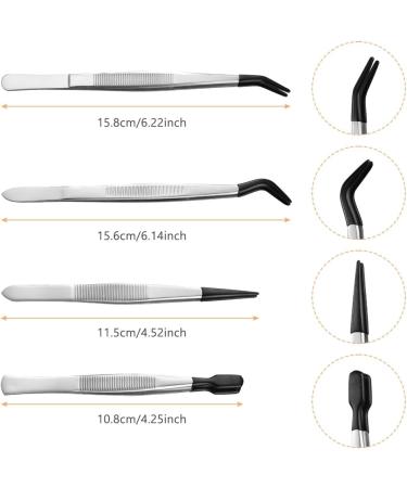 Ainiv 4Pcs Stainless Steel Tweezers Set - Non-Slip Rubber Tips for Jewelry Making & Crafts - Buy Online on GoSupps.com