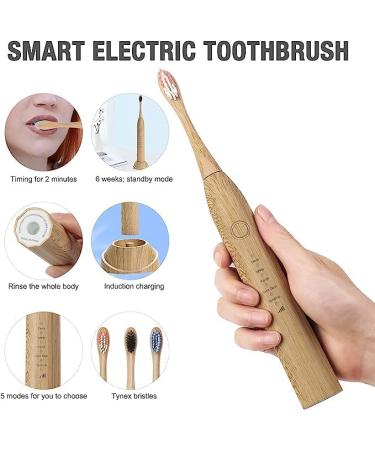 Electric Bamboo Toothbrush - 5 Cleaning Modes IPX8 Waterproof 2-Minute Timer USB Rechargeable | Eco-Friendly Adult Sonic Toothbrush with Replaceable Heads - Buy Online on GoSupps.com