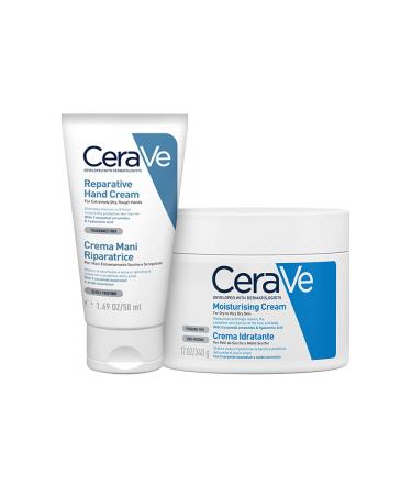 CeraVe Body and Hand Kit: Moisturizing Face and Body Cream for Dry Skin with Hyaluronic Acid 340g + Repairing Hand Cream for Cracked Hands with Hyaluronic Acid and Niacinamide 50ml