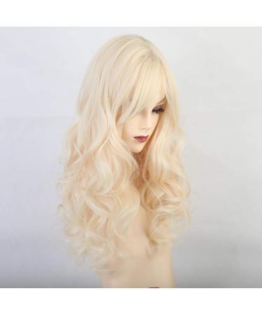 RTGFS Long Wavy Blonde Beige Wig with Bangs - Natural Heat Resistant Synthetic Hair for Women | Perfect for Cosplay - Buy Online on GoSupps.com