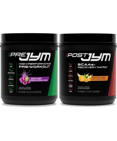 Pre JYM Grape Candy Pre Workout Powder and Post JYM Active Matrix Post-Workout Supplements Bundle 30 Servings Each