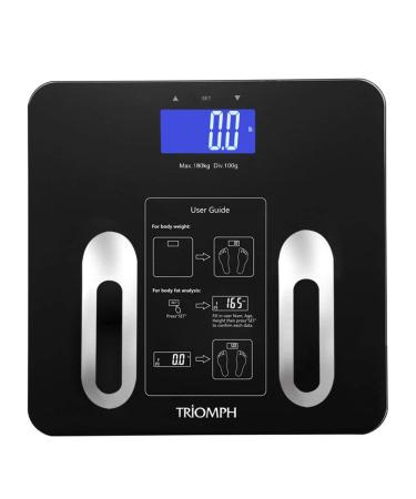 Triomph Precision Body Fat Scale with Backlit LCD Digital Bathroom Scale For Body Weight Body FatWaterMuscleBMIBone Mass and Calorie10 User Recognition 400 lbs CapacityFat Loss MonitorBlack - Buy Online on GoSupps.com