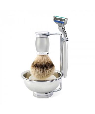 Edwin Jagger Bulbous Chrome 3 Piece Mach3 Set With Silver TIp Brush