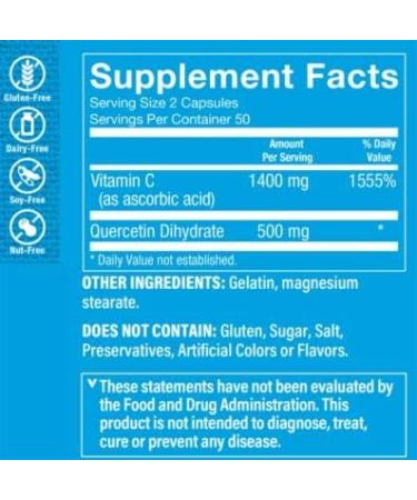 Quercetin + Vitamin C Capsules - Immune Support Supplement (100ct) - Buy Online on GoSupps.com