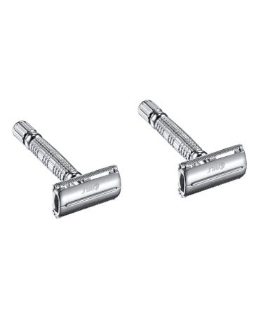JECOMPRIS 2ST manual razor double-speed bare shaver RALET RASIERS FOR MEN Double Razing metal Double-side knife chrome-plated double-sided double-sided knife holder from alloy silverx2stk 9.5x4.5cmx2pcs