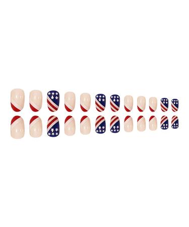 July 4th Almond Press On False Nails Set - Independence Day Glue On Fake Nails - Pointed Design for Women - Z207 - Buy Online on GoSupps.com