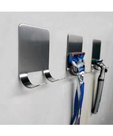 Razor Holder Hook - 2 Pack Self-Adhesive Stainless Steel Waterproof Bathroom Hooks | Multi-Purpose No-Drill Towel Hooks (Silver) - Buy Online on GoSupps.com