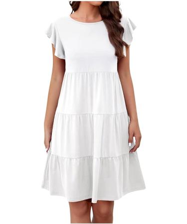 ZEKPEGAN Women's Summer Babydoll Dress - Casual Short Sleeve Ruffle Pleated Flowy Boho Beach Mini Sundress | Medium A-White 2023 - Buy Online on GoSupps.com