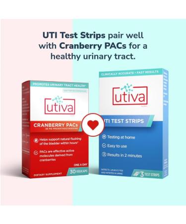 Szio+ 10% Bundle Utiva Cranberry PACs 30 Vegi Capsules Cranberry Supplement for Urinary Tract Health for Women and Men + UTI Test Strips 3 Individual Urine Test Strips for Women and Men - Buy Online on GoSupps.com