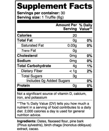 EXUVITAL Birch Chaga Truffles, Daily Wellness Support, Natural Superfood Bites, Immune Support, Gut Health, Hormonal Balance, with Dates, Flaxseed, Pine Bark, Chaga Extract, Cacao, 60 Counts - Buy Online on GoSupps.com