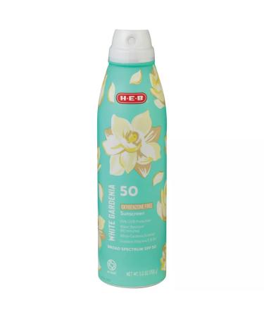 HEB White Gardenia Sunscreen Spray Oxybenzone Free SPF 50 5.5 oz