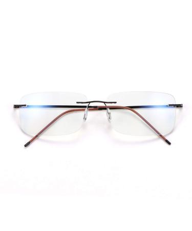 Rimless Bifocal Reading Glasses Blue Light Blocking Eyewear Anti Glare Filter UV Brown 1.5 x