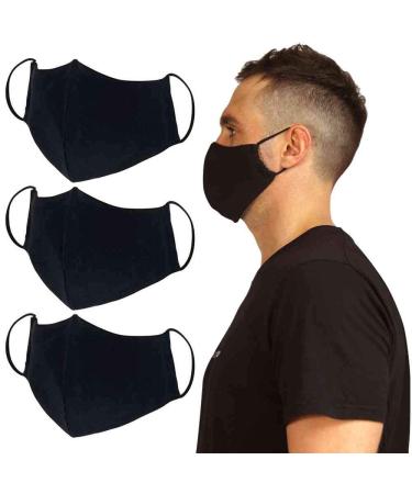 Black Cloth Face Masks for Men - 3 Pack Unisex Face Mask Reusable & Washable - Adjustable Face Masks for Women & Men - 2 Layer Cotton Fabric Nose and Mouth Cover for Protection