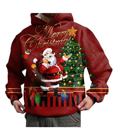 Unisex Christmas Ugly 3D Print Hoodies Mens Funny Santa Claus Long Sleeve Hooded Sweatshirt with Kanga Pocket Medium O-red