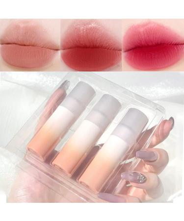 Sitovely 3 Colors Velvety Mousse Lipstick Lip Mud Set  Matte Velvet Lip Gloss Long-Lasting Waterproof Smooth Lip Tint Lip Stains Makeup Set with Gradient Gift Box | Mud Texture (A)