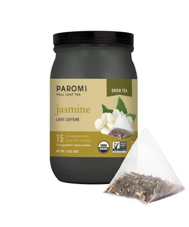 Paromi Jasmine Organic Green Tea, Signature Jar, 15 Count Jasmine 15 Count (Pack of 1)