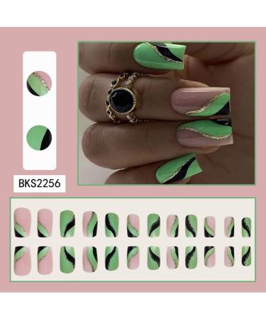 24Pcs Press on Nails Medium Fake Nails Acrylic Square False Nails Summer Green Reusable Artificial Nails for Women and Girls - Buy Online on GoSupps.com