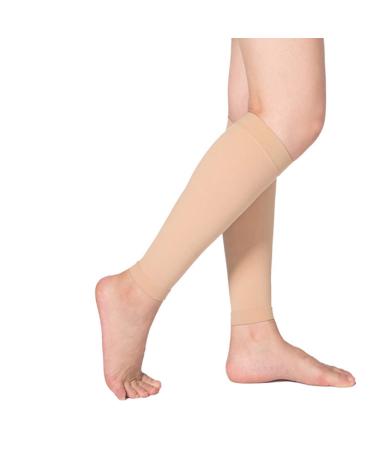 34-46 Graduated Calf Compression Sleeves for Women Men Firm Support Footless Compression Socks Helps Relieve Tired Aching for Varicose Veins Shin Splints Edema Recovery Flesh S (Flesh XL) Flesh X-Large