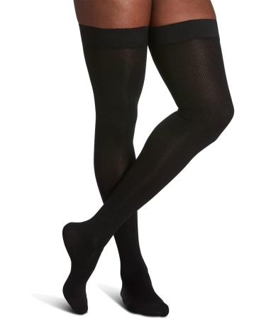 SIGVARIS Men s Essential Cotton 230 Closed Toe Thigh-Highs w/Grip-Top 20-30mmHg - Black - Large Long Black LL - Large Long