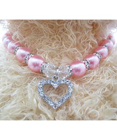 PetFavorites Engraved Crystal Heart Dog Necklace with Pearls & Rhinestones - Pink, 8-10 Inch Neck Size - Buy Online on GoSupps.com