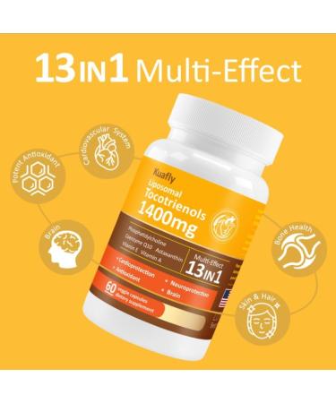 KUAFLY Liposomal Tocotrienols Vitamin E 1400mg - High Potency Vitamin E Tocotrienols with Phosphatidylcholine Astaxanthin 120 Capsules - Buy Online on GoSupps.com