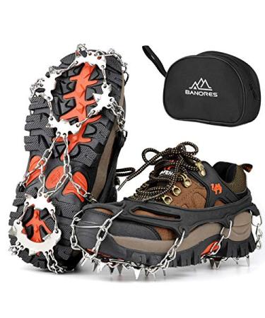Traction Cleats Ice Snow Grips with 20 Stainless Steel Spikes for Walking, Jogging, Climbing, Fishing, and Hiking Large