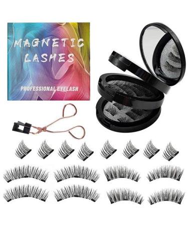 Magnetic Eyelashes without Eyeliner  Reusable Magnetic False Eyelashes Natural Look 3D Dual Magnets Extension Soft Individual False Eyelashes for Women Makeup(16pcs-4pairs)