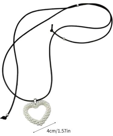 Oralgos Adjustable Black Rope Necklace with Pearls & Heart Fans - Stylish Choker for Girls - Fashionable Collarbone Chain - Buy Online on GoSupps.com