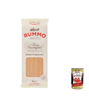 Italian Gourmet E.R. Rummo Spaghetti Grossi No. 5 Pack of 4 durum wheat semolina pasta 500g + Italian Gourmet Polpa di Pomodoro 400g