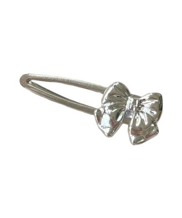 AJOIDR 2000s Metallic Hairclip for Teens Girl Silver Bowtie Hair Clip Hair Barrettes for SideBang 2000s Hair Styling Tool